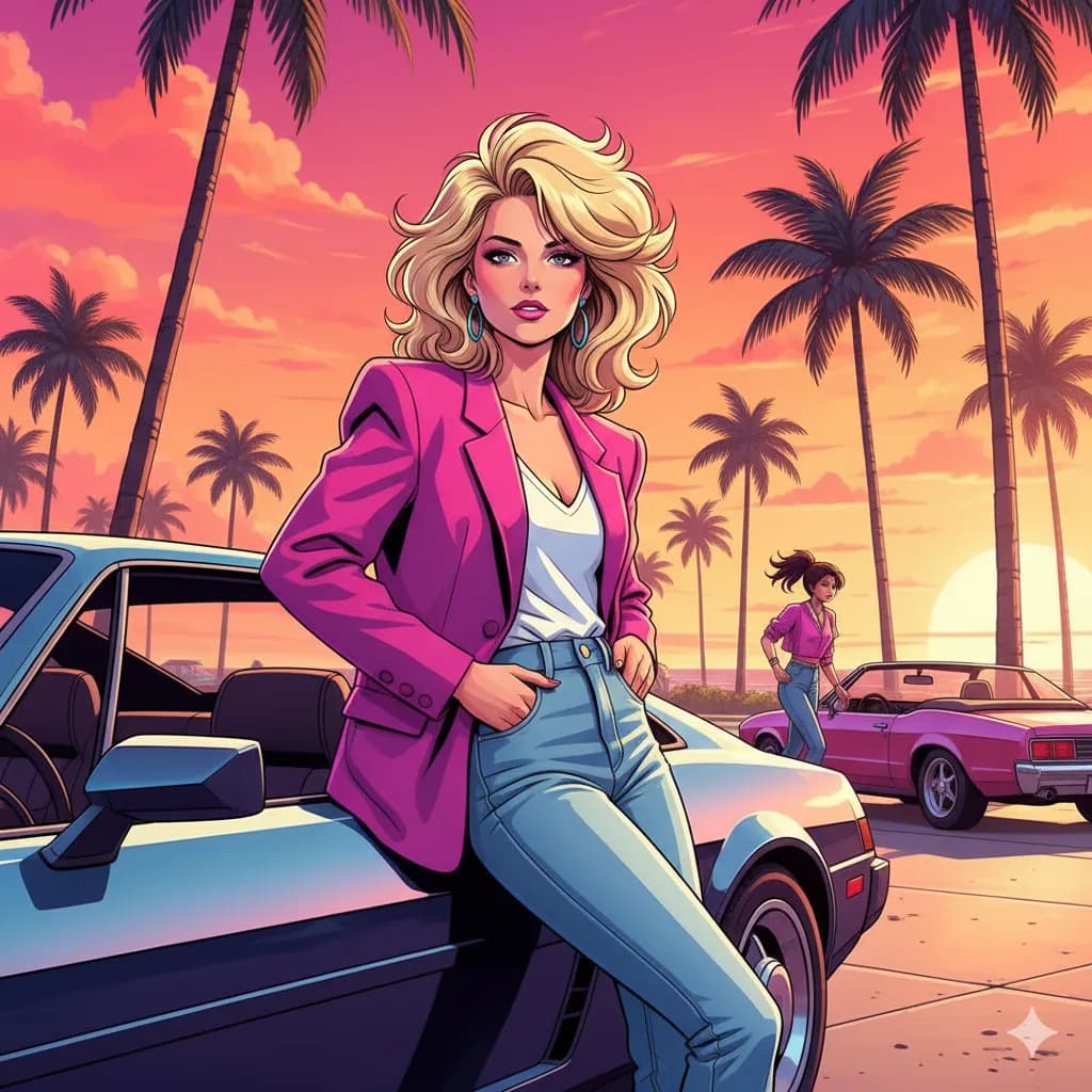 80s Retro Anime Blonde Woman