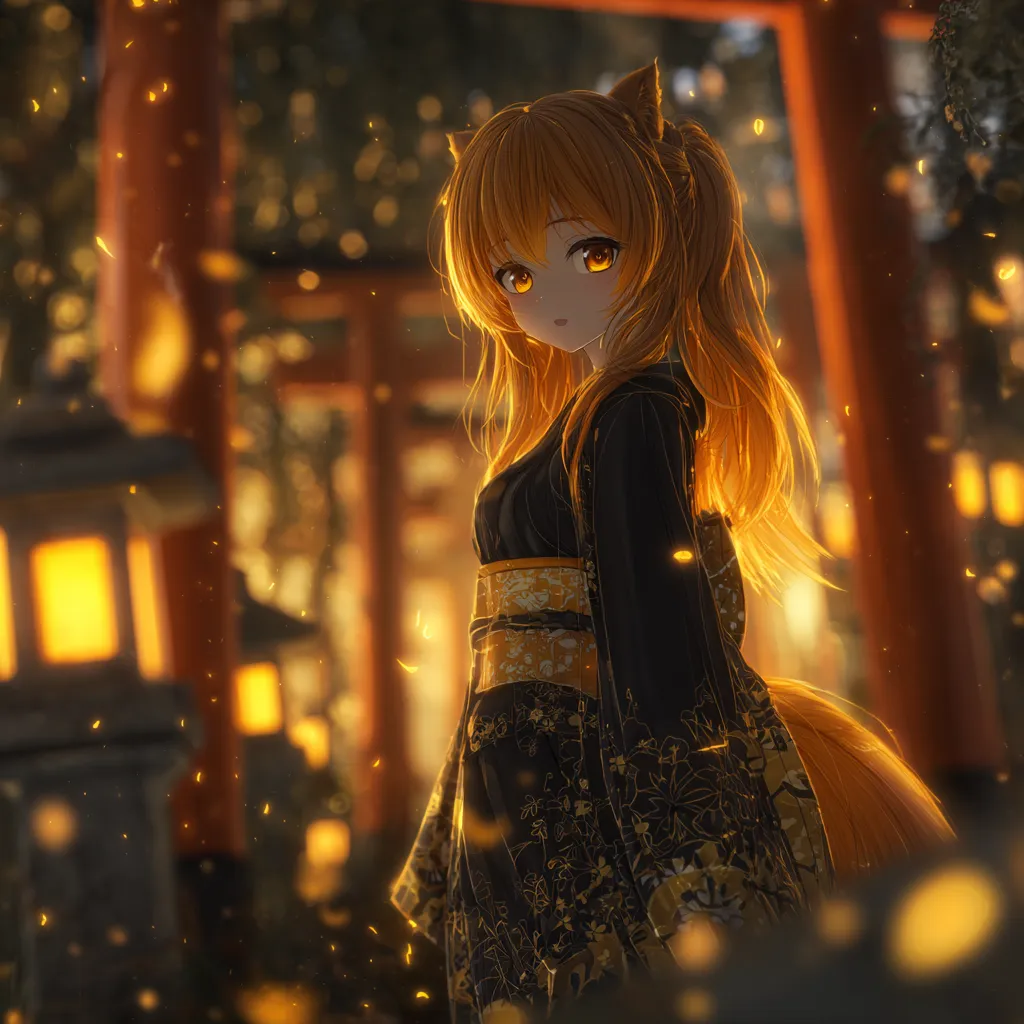 Anime Fox Girl Kimono Forest