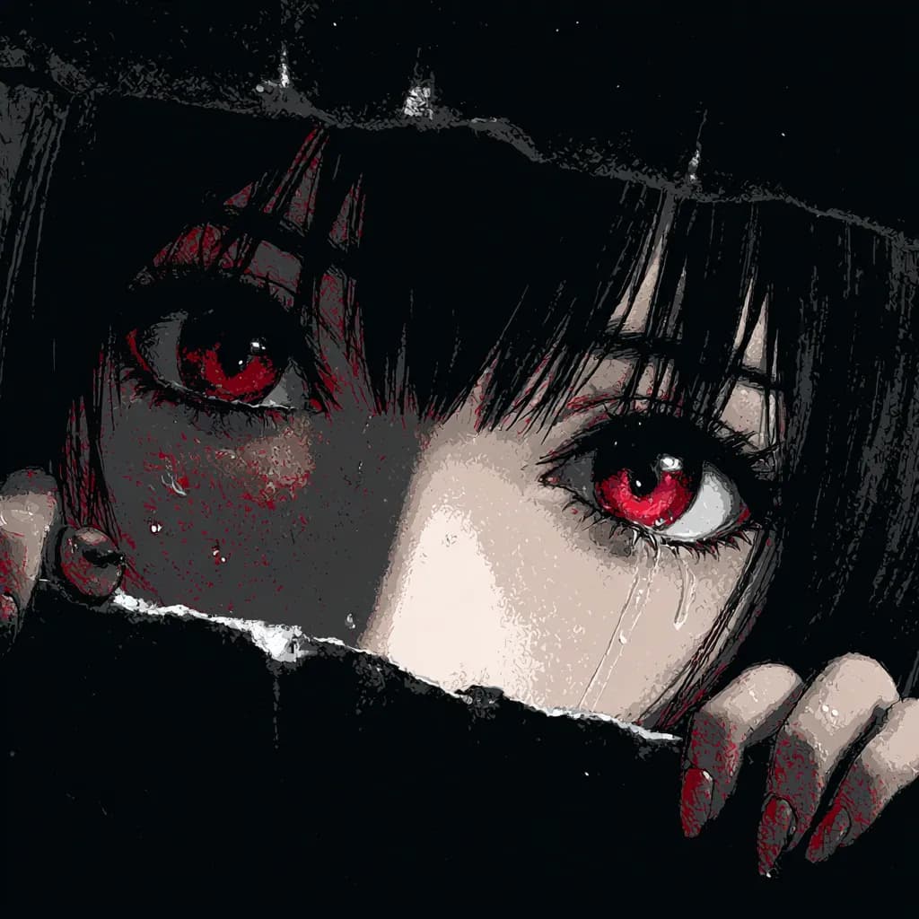 Anime Girl Crying Torn Surface Horror