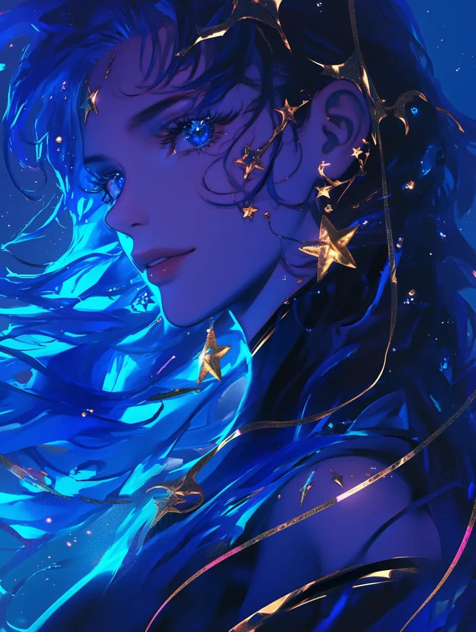 Confident Celestial Woman Portrait - 90s Anime Style