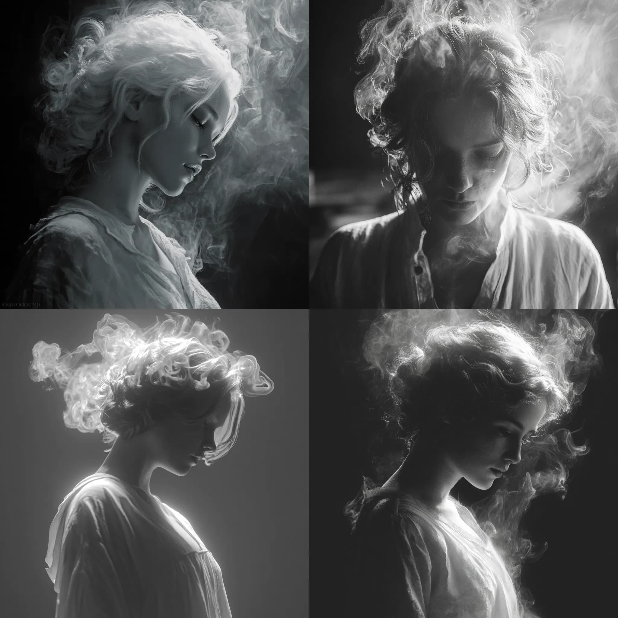 Contemplative Woman Smoke Portrait