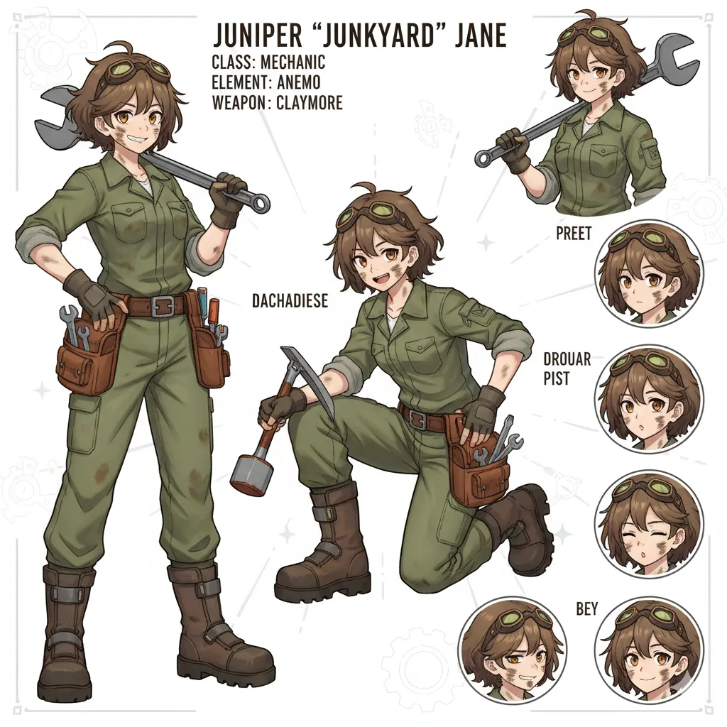 Anime Female Mechanic Character Sheet