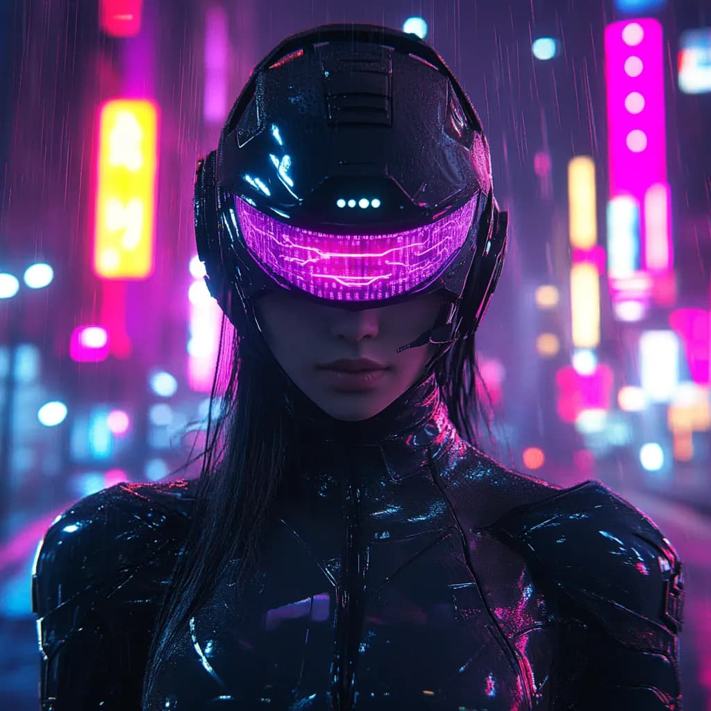 Cyberpunk Female Hacker in Neon City