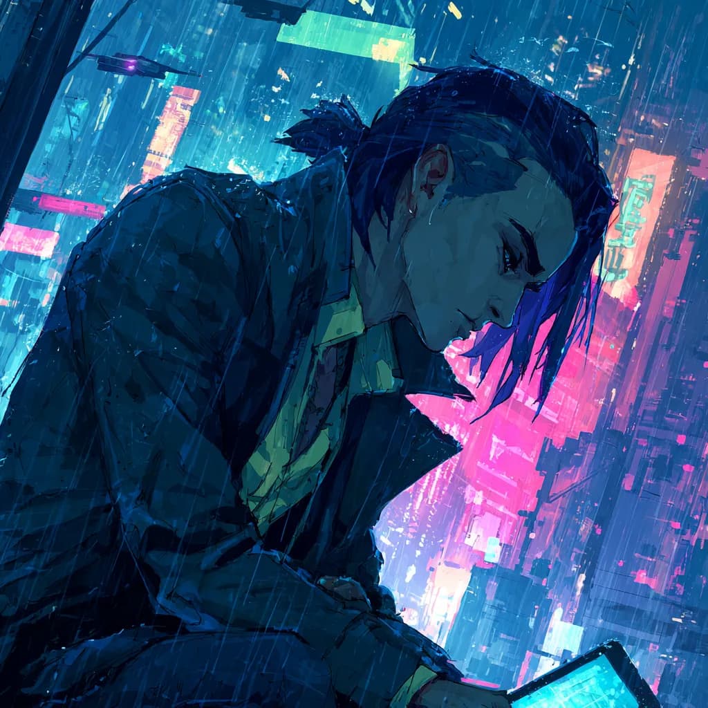 Cyberpunk Male Rooftop Portrait