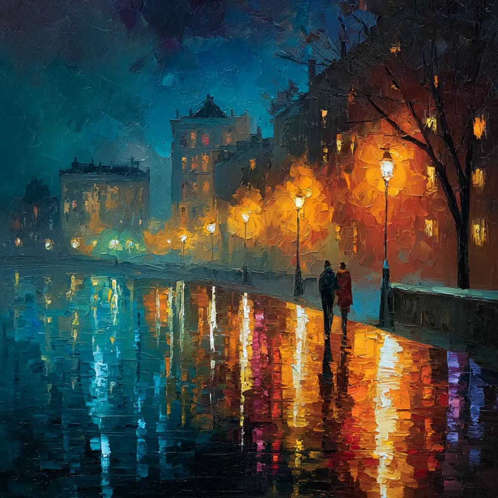 Expressionist Night Park Couple
