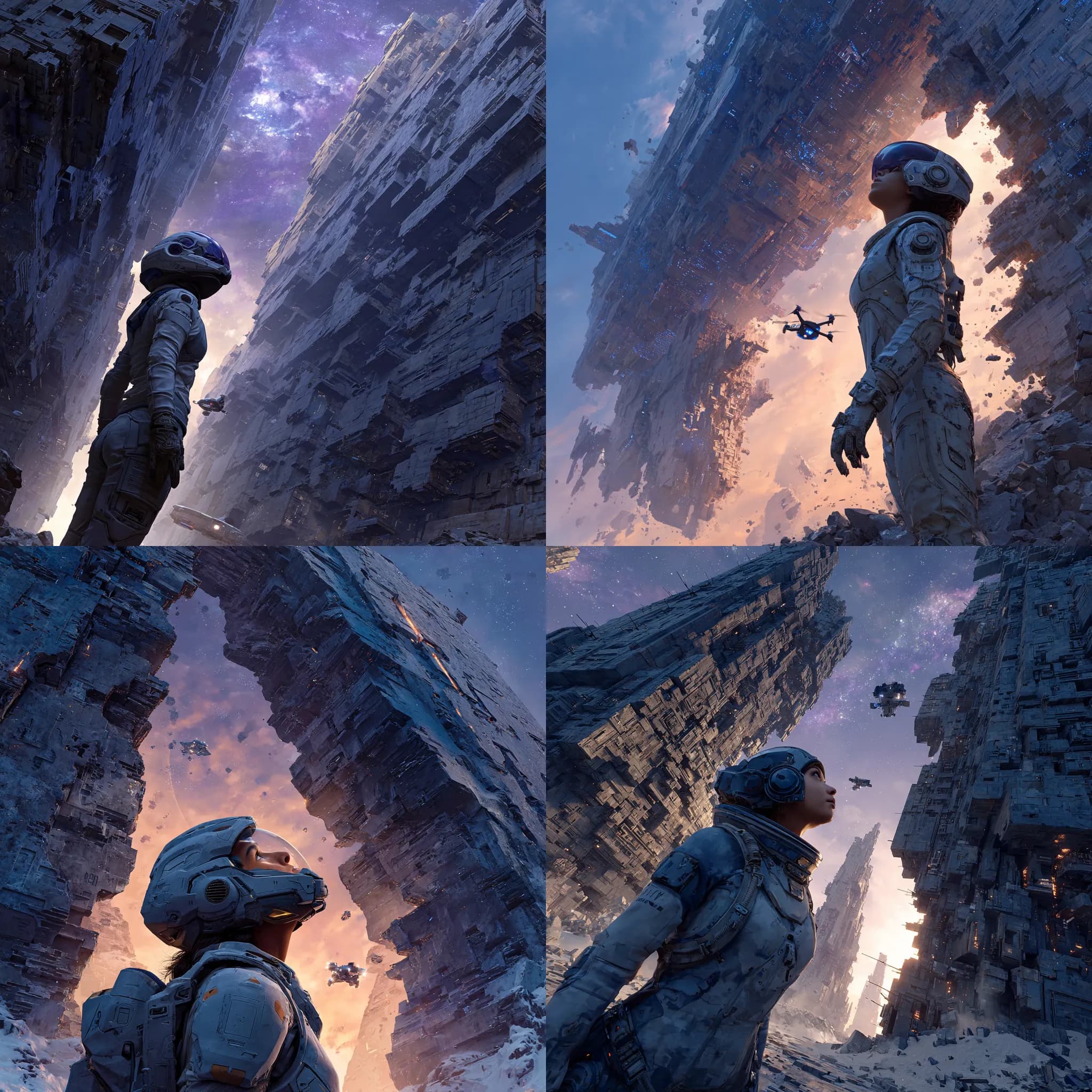 Futuristic Female Explorer in Alien Ruins