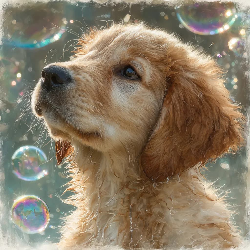 Iridescent Soap Bubble Golden Retriever