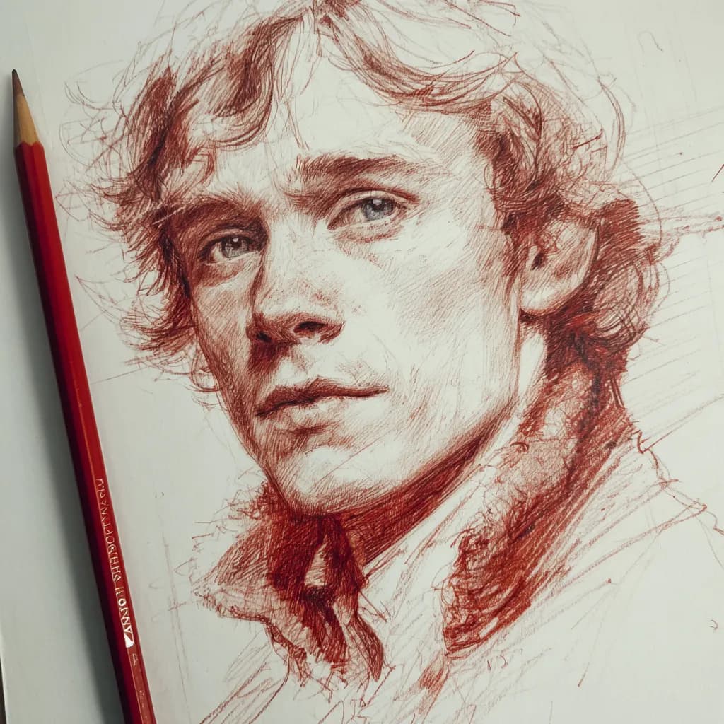Red Pencil Portrait of Young Man
